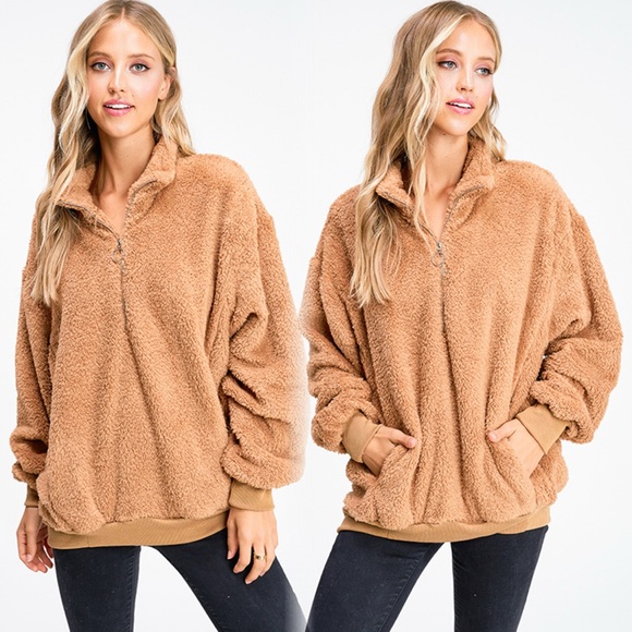 Half zip oversized teddy soft pullover - Picture 1 of 7